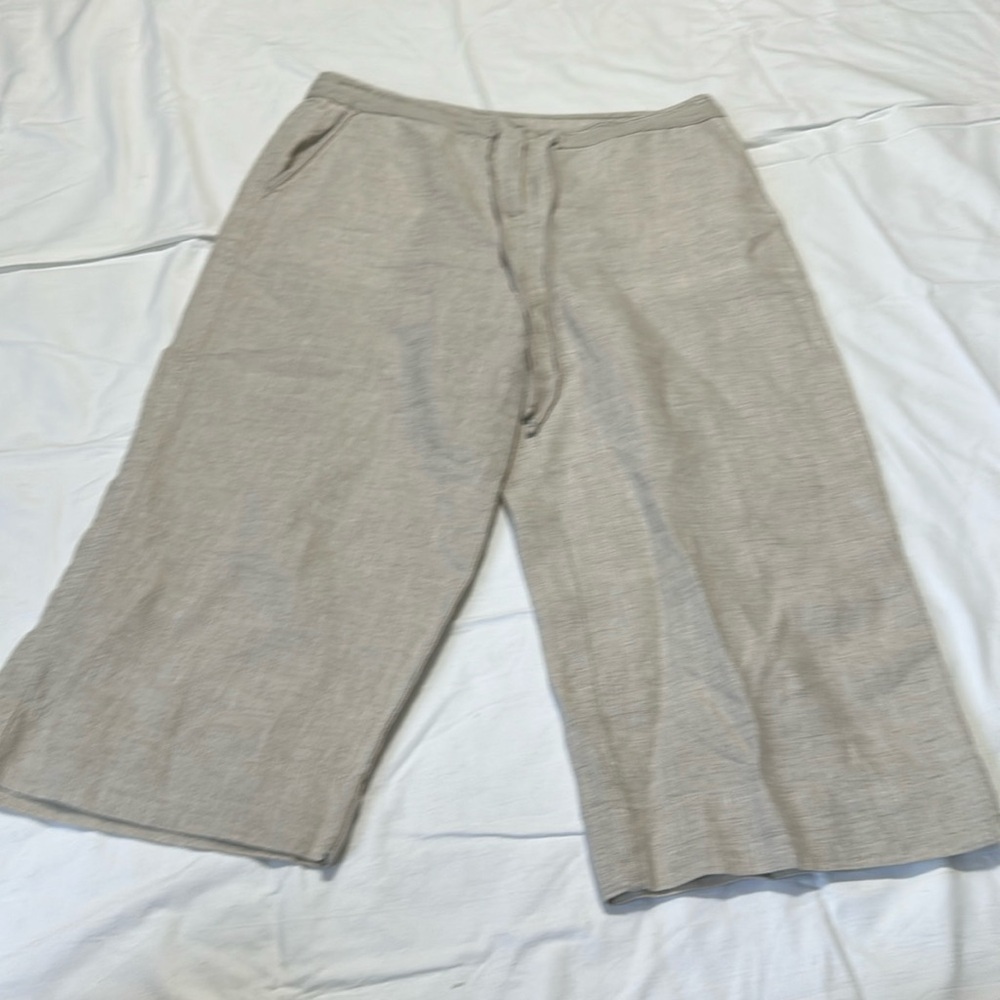 Talbots Pants Womens 8P Pure Irish Linen Mid Rise Straight Capri Pockets Tan